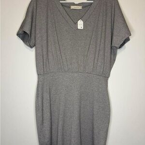 Entro Gray Ruched V-Neck Sheath Dress
